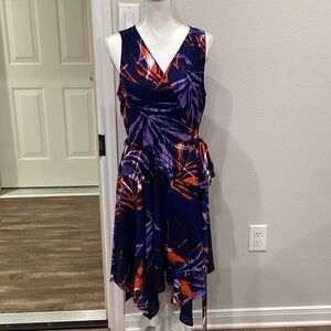 New Allison Joy Abstract/Floral Wrap Dress Navy Purple Red Size Medium
